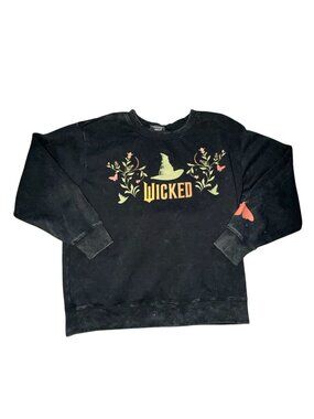 Wicked Graphic Print Crew Neck Sweatshirt-Elphaba, Glinda-Faded Black-M-GUC